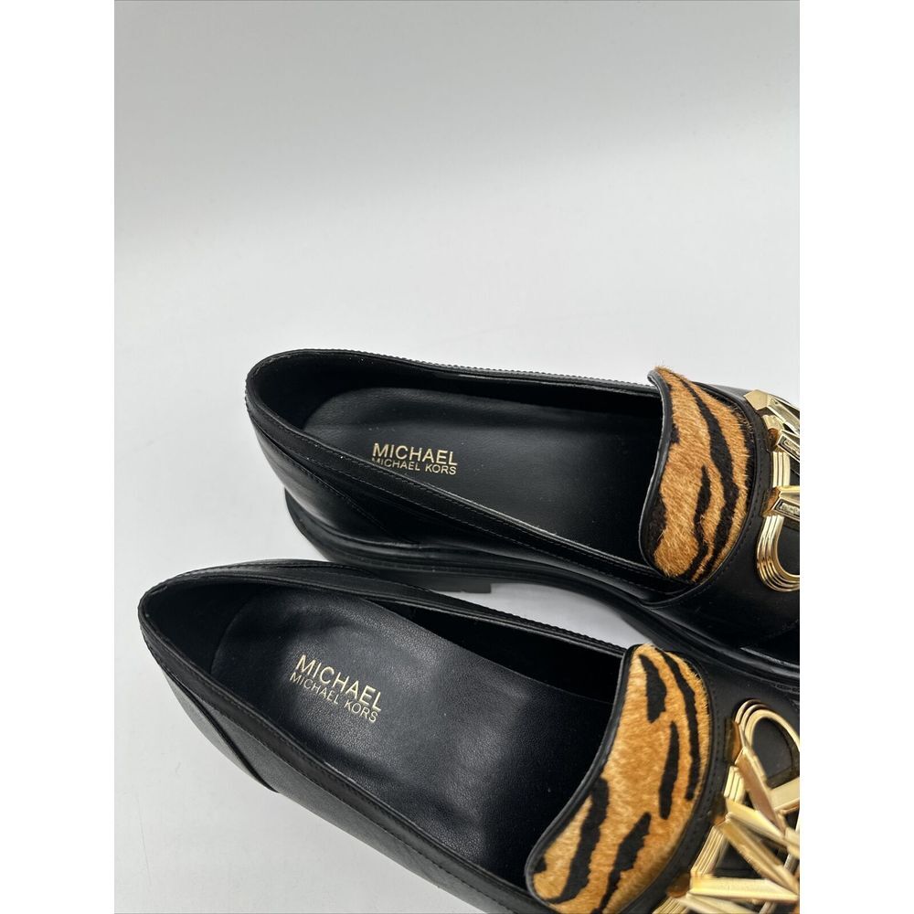 Michael Kors Women's Parker Leather and Tiger Printed Calf Hair Loafers 9.5M 11W - Picture 4 of 7